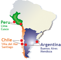 map Spanish schools in South America