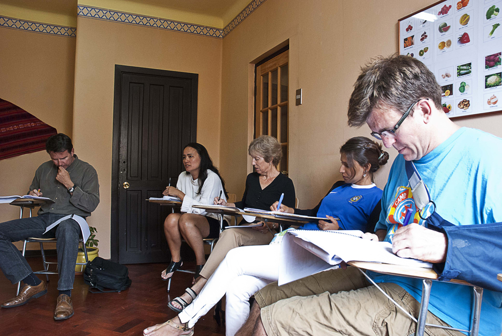 A typical class at Ecela has a range of ages and nationalities.